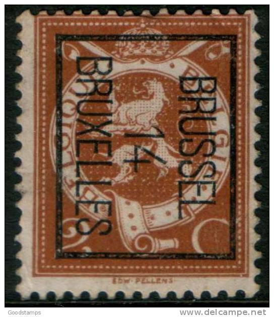 Belgium  2c 1912  Type , BRUSSEL 14 BRUXELLES, Inverted Roller Precancel , No Gum - Rolstempels 1910-19