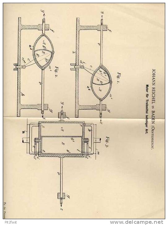 Original Patentschrift - J. Reichel In Baden , Österreich , 1899 , Motor Für Jegliche Treibmittel !!! - Maschinen