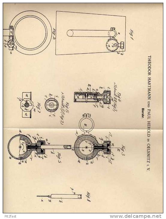 Original Patentschrift - P. Herold In Oelsnitz I.V., 1899 , Bieruhr , Uhr , Bier , Kneipe , Schänke !!! - Other & Unclassified