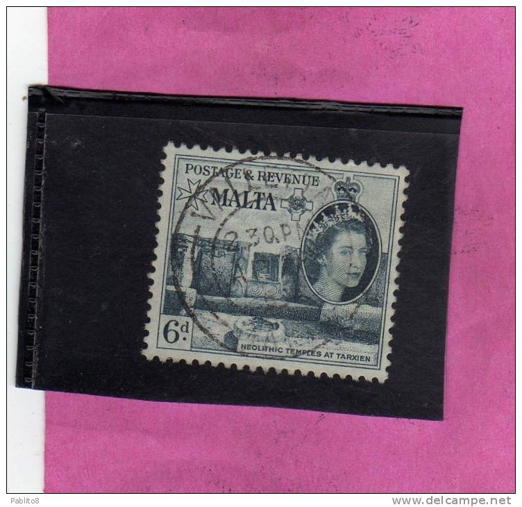 MALTA GREAT BRITAIN GRAN BRETAGNA 1956 QUEEN ELISABETH II NEOLITHIC TEMPLES TARXIEN - REGINA ELISABETTA TEMPLI USED - Malte (...-1964)