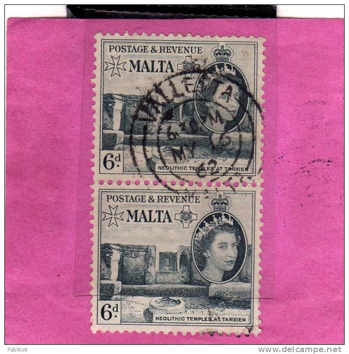 MALTA GREAT BRITAIN GRAN BRETAGNA 1956 QUEEN ELISABETH II NEOLITHIC TEMPLES TARXIEN - REGINA ELISABETTA TEMPLI USED - Malta (...-1964)