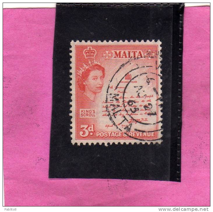 MALTA GREAT BRITAIN GRAN BRETAGNA 1956 QUEEN ELISABETH II THE KING´S SCROLL - REGINA ELISABETTA ROTOLO DEL RE USED - Malta (...-1964)