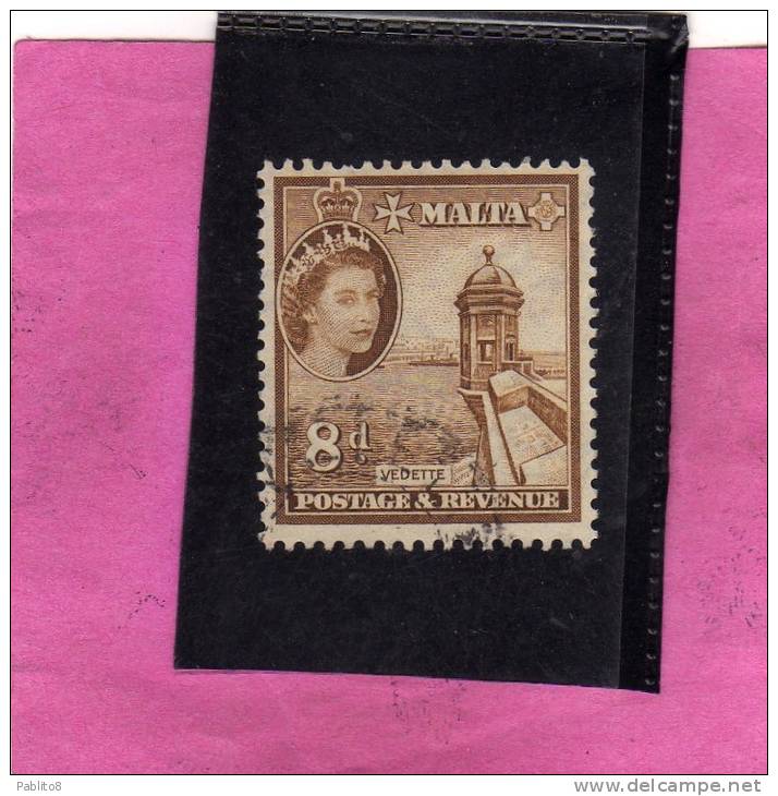 MALTA GREAT BRITAIN GRAN BRETAGNA 1956 QUEEN ELISABETH II MOSTA DOME - REGINA ELISABETTA DUOMO USED - Malte (...-1964)