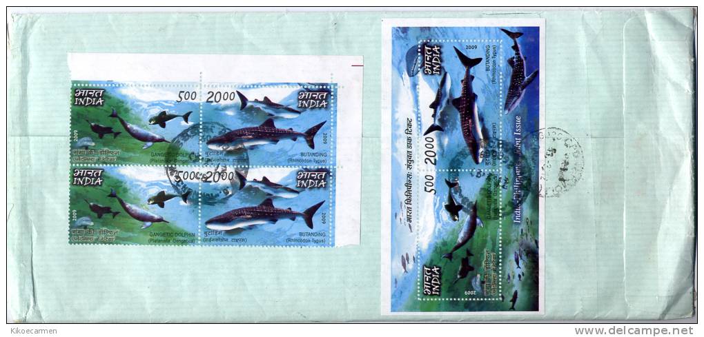 INDIA 2009 SHARK DOLPHIN Animal Fauna MS Mini Sheet Block Complete Cover - Brieven En Documenten