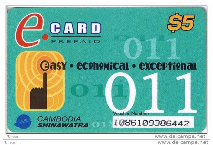 Cambodia, Shinawatra 011, $5, E-card, Easy, Economical, Exceptional, 2 Scans. - Cambogia