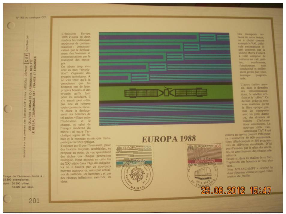 201  EUROPA 1988   2531/2532 - Documents De La Poste