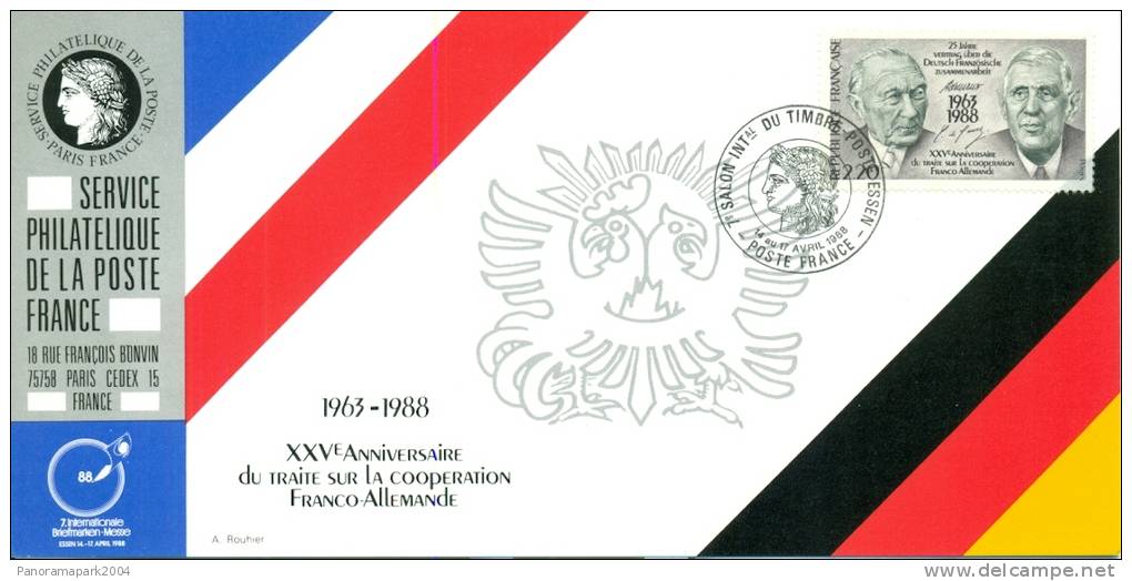 046 Carte Officielle Exposition Internationale Exhibition Essen 1988 FDC France Emission Commune De Gaulle Adenauer - Gemeinschaftsausgaben