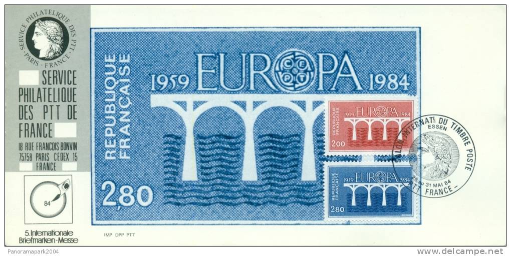 002 Carte Officielle Exposition Internationale Exhibition Essen 1984 FDC France Europa CEPT Pont Bridge Brücke - Filatelistische Tentoonstellingen