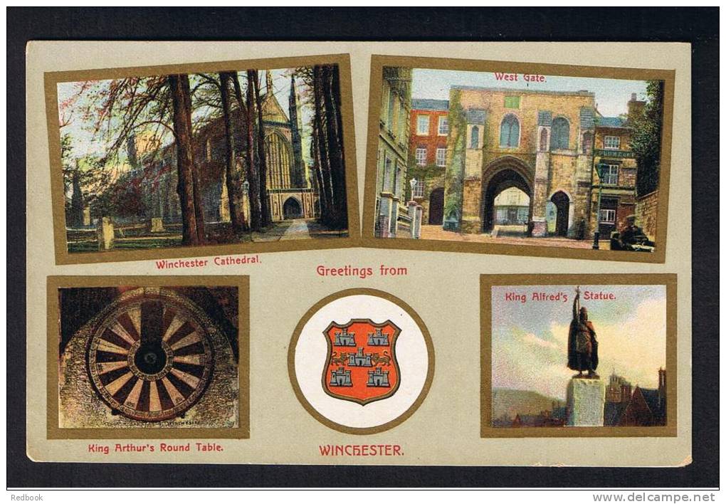 RB 885 - Early Coloured Multiview Postcard - Winchester Hampshire - King Arthur's Round Table - Winchester