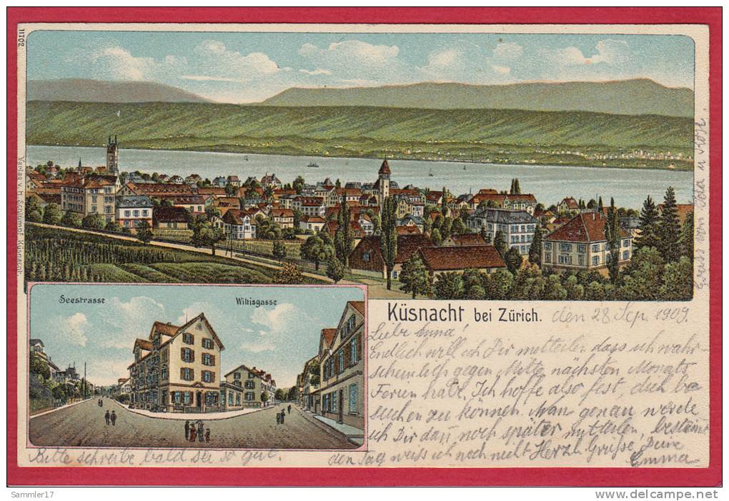 KÜSNACHT SEESTRASSE, WILTISGASSE, GESAMTANSICHT, LITHO 1909 - Küsnacht