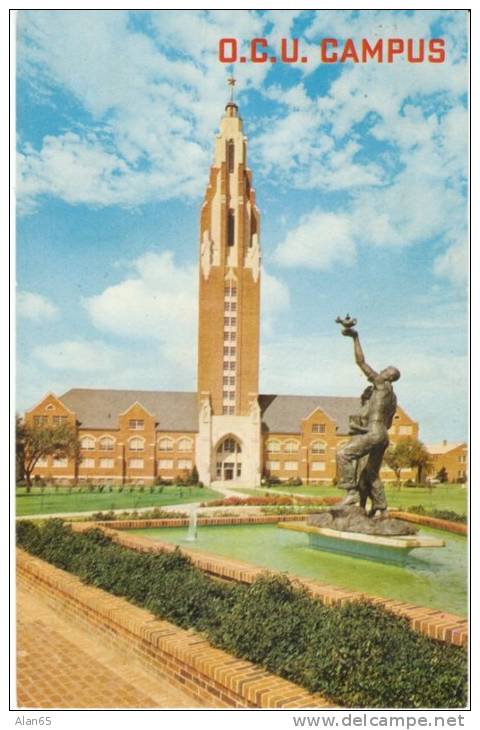 Oklahoma City University OK Oklahoma, Campus View, Statue Architecture, On C1960s Vintage Postcard - Oklahoma City