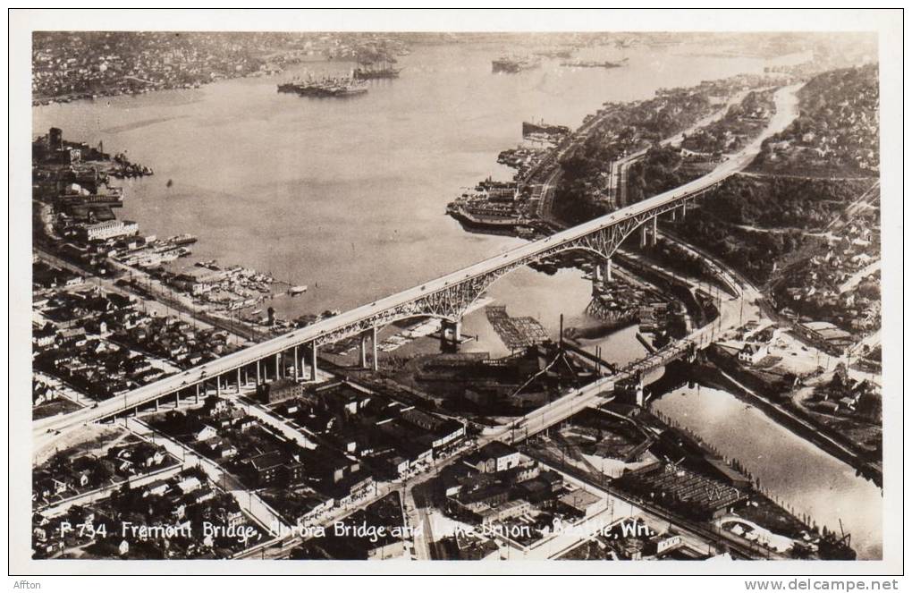 Seattle WA Fremont & Aurora Bridges Old Real Photo Postcard - Seattle