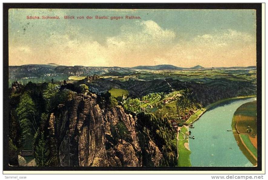 Bastei  -  Sächs. Schweiz  -  Blick Von Der Bastei Gegen Rathen  -  Ansichtskarte Ca.1926    (1297) - Bastei (sächs. Schweiz)