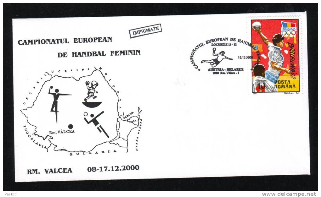 Women´s Handball European Championship,2000,MATCH ;AUSTRIA - BELARUS ,SPECIAL CACHET ON COVER ROMANIA. - Handbal