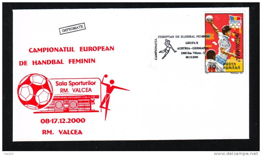 Women´s Handball European Championship,2000,MATCH ; AUSTRIA  - GERMANY,SPECIAL CACHET ON COVER ROMANIA. - Handball