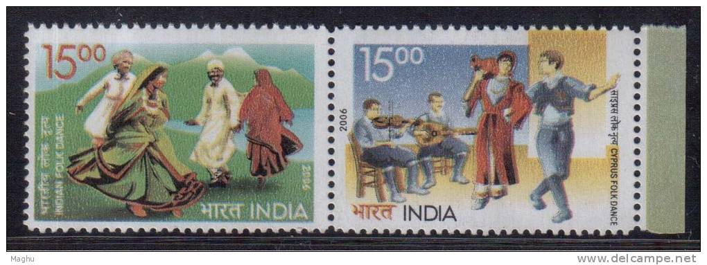 India MNH 2006, Se-tenent Pair, Joint Issue Indo-Cyprus, Music, Dance, Culture, - Nuevos