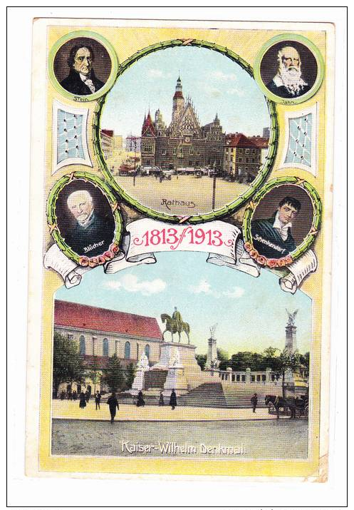 Pologne Wroclaw 1813/1913 Rathaus Kaiser Wilhlem Denkmal (pliée Coin Inférieur Droit) - Pologne