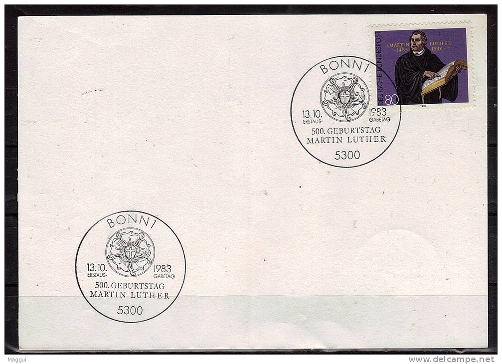 ALLEMAGNE  Carte   1er Jour   Anniversaire  Martin Luther Religion 1983 - Theologians