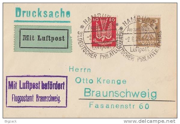 DR Karte Luftpost Mif Minr.345,355 SST Hamburg 2.8.25  31.dt. Philatelistentag - Briefe U. Dokumente