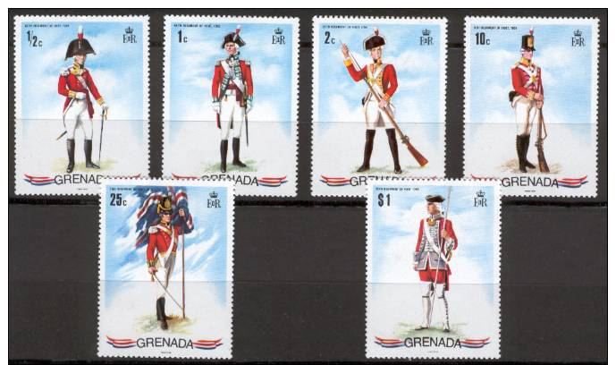 GRENADA - 6 Timbres -Uniformes Anglais - Armes. Armée. - Militaria