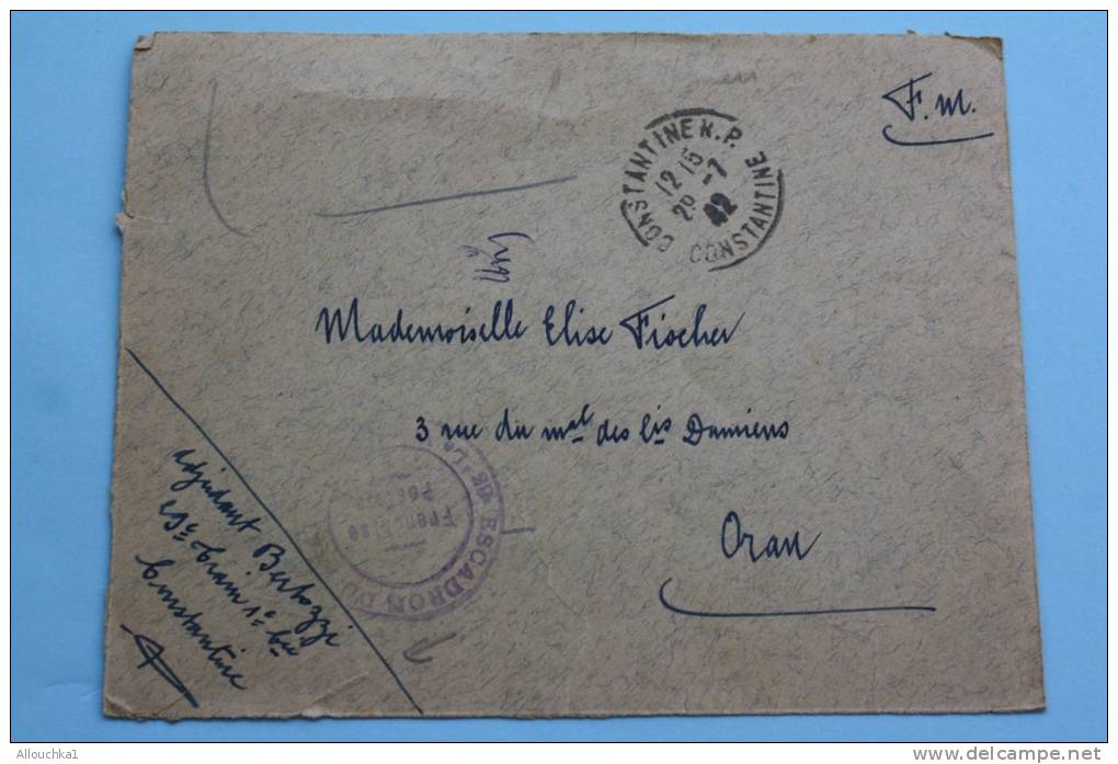 1942 Guerre Militaria Lettre F.M. Cachet Militaire Adjudant 29e Train 1é BRI + CAD Postal De Constantine RP Algérie - Brieven En Documenten