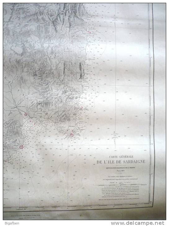 CARTE MARINE / 1961 / SARDAIGNE - CARTE GÉNÉRALE / 74,5 X 105 Cm / TRÈS BEL ÉTAT ! - Cartas Náuticas