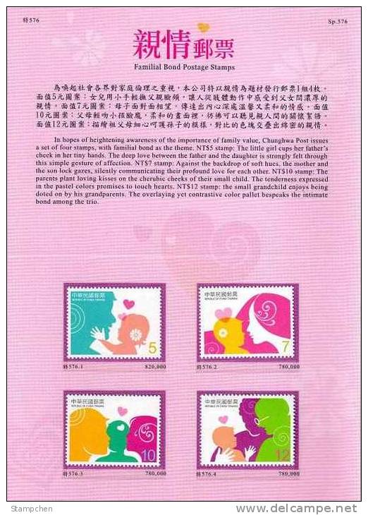 Folder Taiwan 2012 Familial Bond Stamps Mother Father Girl Boy Love Parent Child Grandparent Heart - Neufs