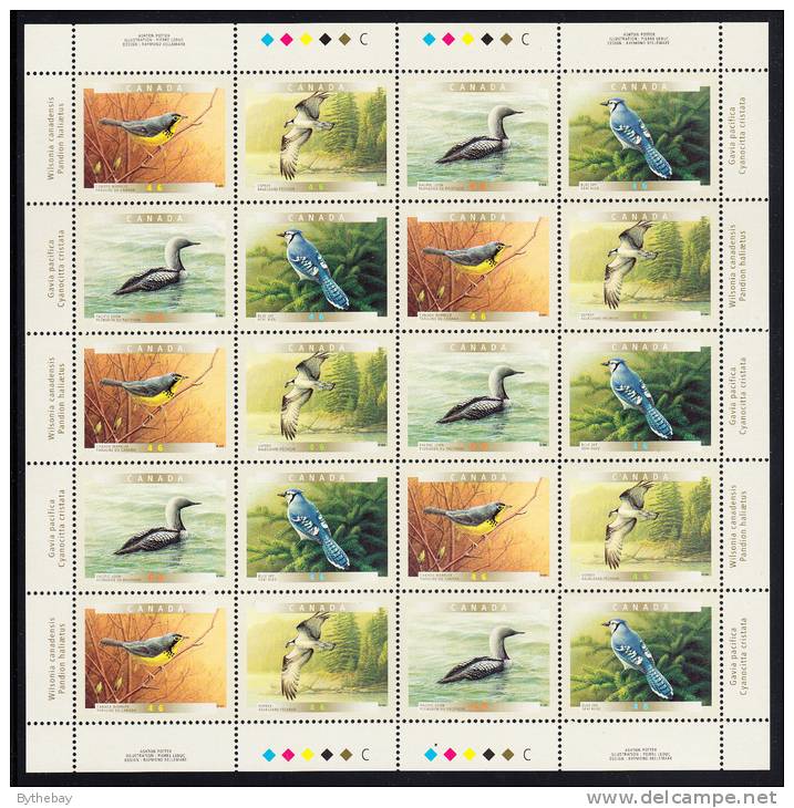 Canada MNH Scott #1842a Sheet Of 20 46c Canadian Warbler, Osprey, Pacific Loon, Blue Jay - Birds Of Canada - Full Sheets & Multiples