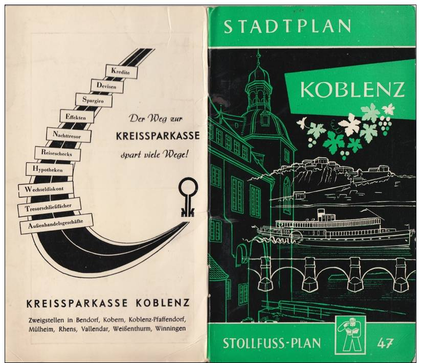 Stollfuss Plan N° 47 KOBLENZ Mit Niederlahnstein & Oberlanhstein - 7. Auflage  Wilhelm Stollfuss Verlag Bonn - Roadmaps
