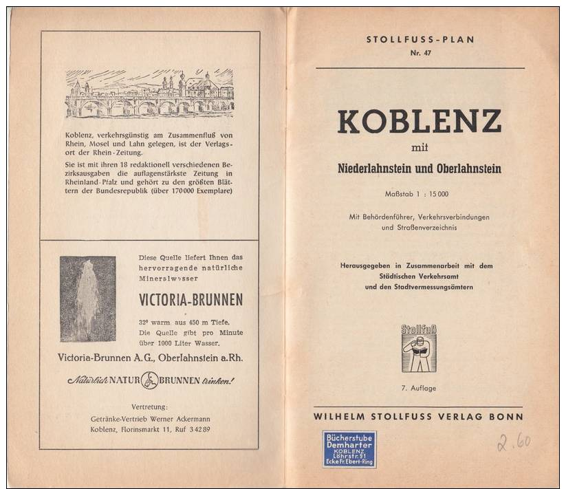 Stollfuss Plan N° 47 KOBLENZ Mit Niederlahnstein & Oberlanhstein - 7. Auflage  Wilhelm Stollfuss Verlag Bonn - Roadmaps