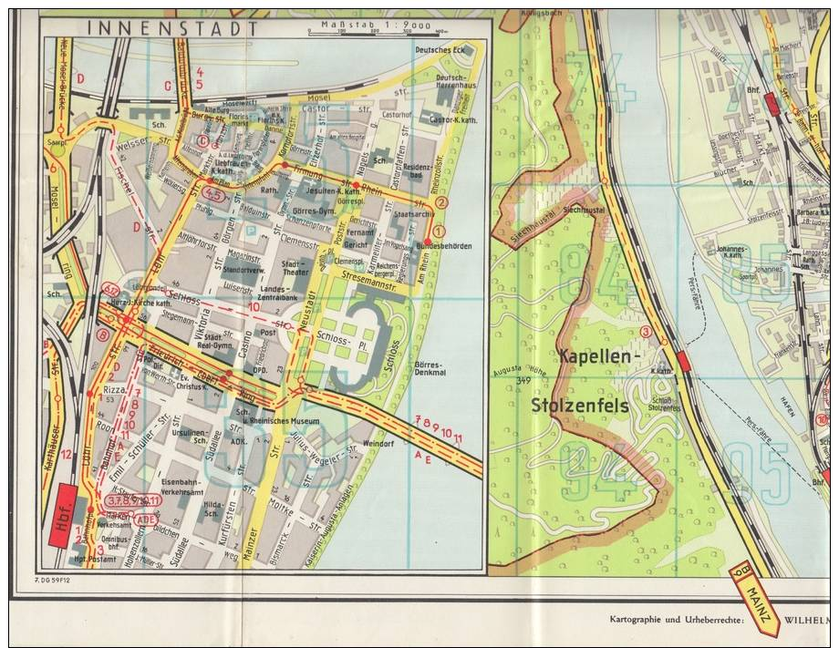 Stollfuss Plan N° 47 KOBLENZ Mit Niederlahnstein & Oberlanhstein - 7. Auflage  Wilhelm Stollfuss Verlag Bonn - Roadmaps