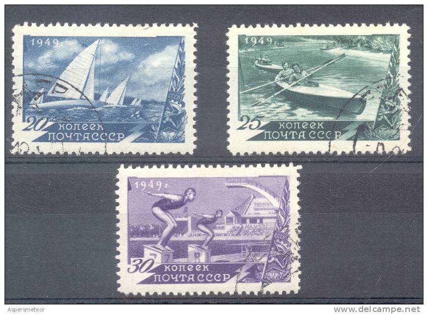 RUSSIE U.R.S.S. U.S.S.R. RUSSLAND YVERT ET TELLIER NR. 1368-70 JEUX SPORTIFS YACHTING CANOTAGE DEPART DE NATATION - Usados