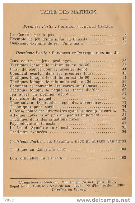 Comment Jouer Et Gagner Au Canasta (1949) Par Ely Culbertson, Traduction Pierre Coutelan, 128 Pages, Edit. Albin Michel - Juegos De Sociedad