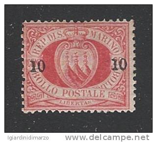 SAN MARINO - 1892: Valore Nuovo S.t.l. Soprastampato 10 C. Su 20 C. Rosso (catalogo N. 11) - In Buone Condizioni. - Neufs