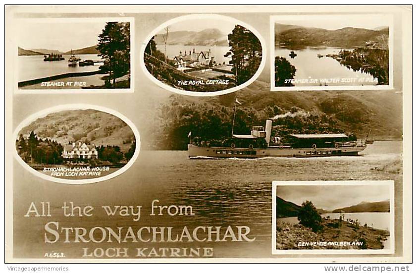 185237-Scotland, Stronachlachar, RPPC, Loch Katrine, Multi-View Scenes, Steamship, Valentine´s No A6543 - Stirlingshire