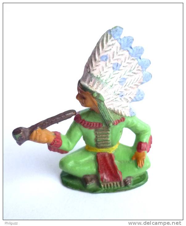 RARE - FIGURINE STARLUX  165 -  CHEF INDIEN ASSIS Avec Un CALUMET Ancien Marqué En Creux - Starlux