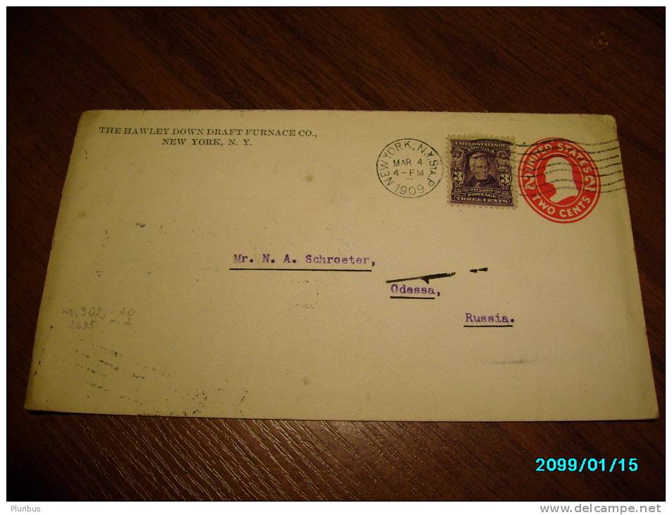 1909 USA POSTAL STATIONERY COVER FROM NEW YORK TO  RUSSIA  UKRAINE  ODESSA - 1901-20