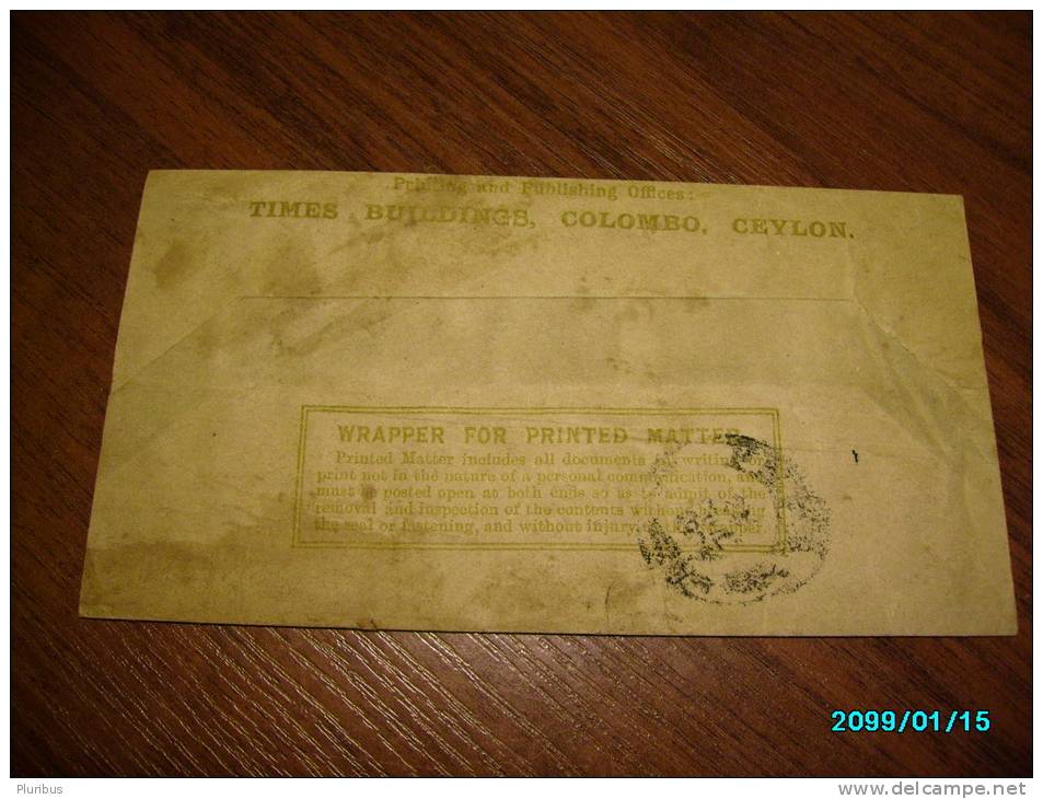 CEYLON   VINTAGE  POSTAL STATIONERY  WRAPPER THE TIMES OF CEYLON  COLOMBO  TO RUSSIA - Sri Lanka (Ceylon) (1948-...)