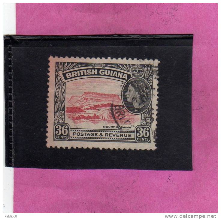 BRITISH GUIANA GUYANA BRITANNICA 1954 QUEEN ELIZABETH II PICTORIAL MONT RORAIMA REGINA ELISABETTA 24p USATO USED OBLITER - Guayana Británica (...-1966)