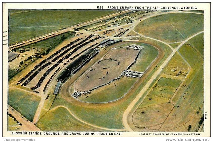 182337-Wyoming, Cheyenne, Frontier Park From The Air, Showing Stands, Grounds & Crowd During Frontier Days - Cheyenne