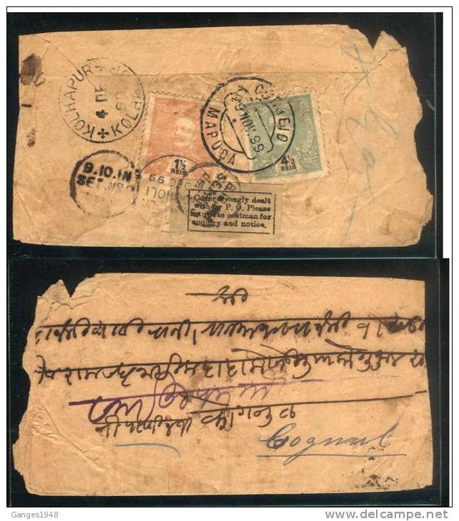 Portugese India 1899  Mapuca Cover With... India Missent Railway Label...Also Railway Cancellation # 08213 - Portuguese India