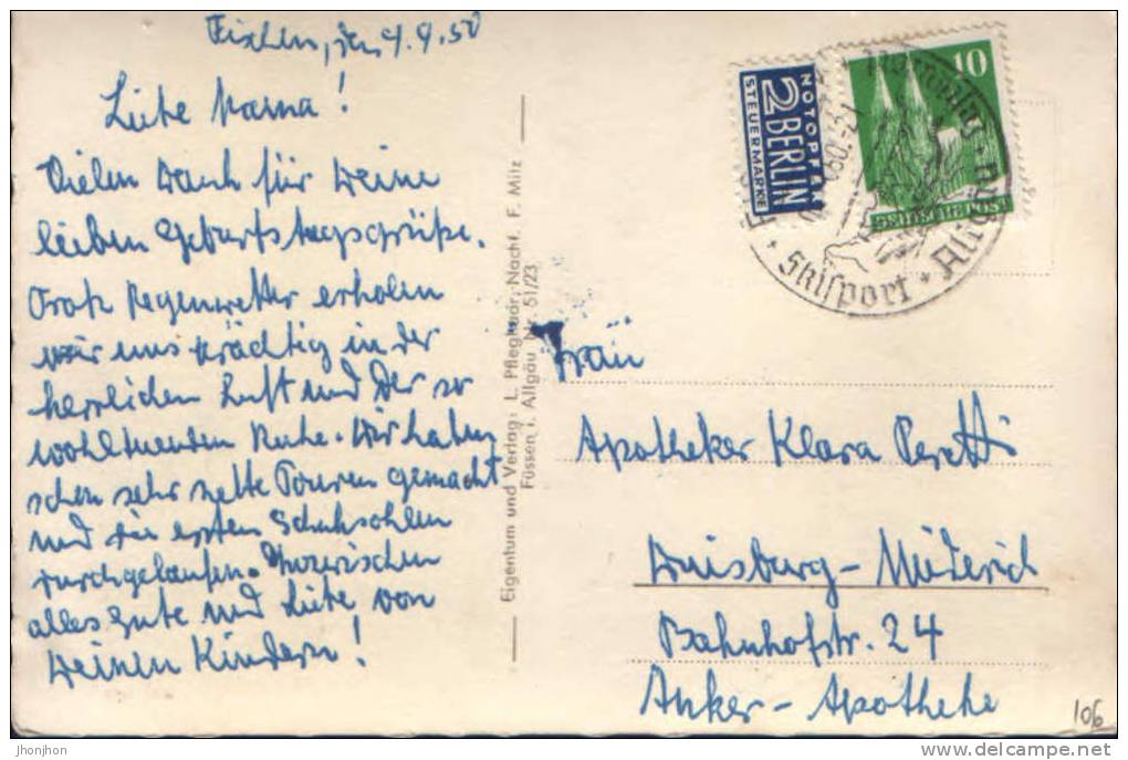 Deutschland-Postkarte 1950-Dorfpartie In Fischen Mit Bolgen Bolsterlangerhorn Und Weiherkopf-Allgau - Fischen
