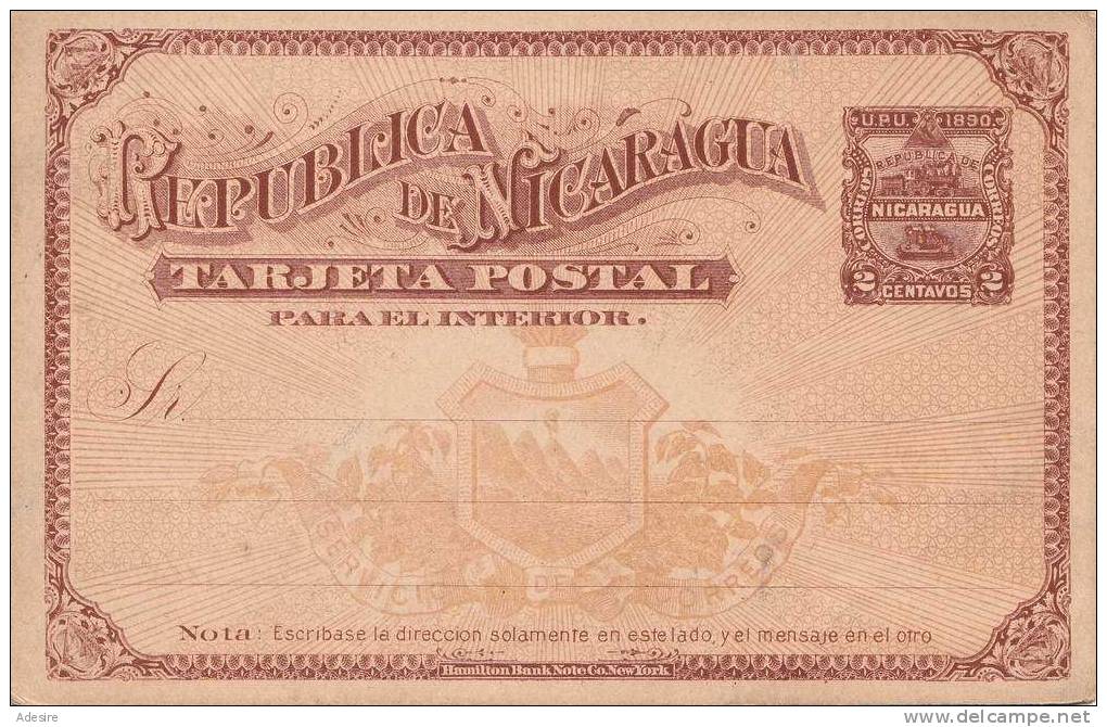 Nicaragua, 2 Centavos Ganzsache Auf Pk UPU 1890 Als GS Mit 2 Centavos Nicht Gelaufen - Nicaragua