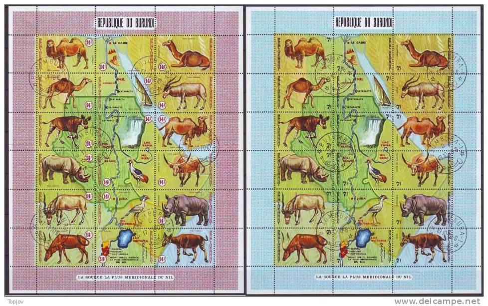 BURUNDI - ANIMALS RIVER NILE - BIRD, RHINOCEROS, CAMELS,ZEBRA, WATERFALS - CTO - 1970 - Ohne Zuordnung