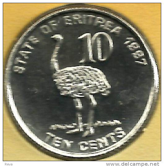 ERITREA 10 CENTS OSTRICH BIRD FRONT FLAG INDEPENDENCE 1991 BACK 1997 KM45 UNC READ DESCRIPTION CAREFULLY !!! - Eritrea