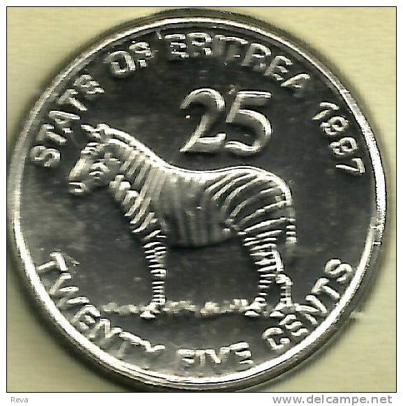 ERITREA 25 CENTS ZEBRA ANIMAL FRONT FLAG INDEPENDENCE 1991 BACK 1997 KM46 UNC READ DESCRIPTION CAREFULLY !!! - Eritrea