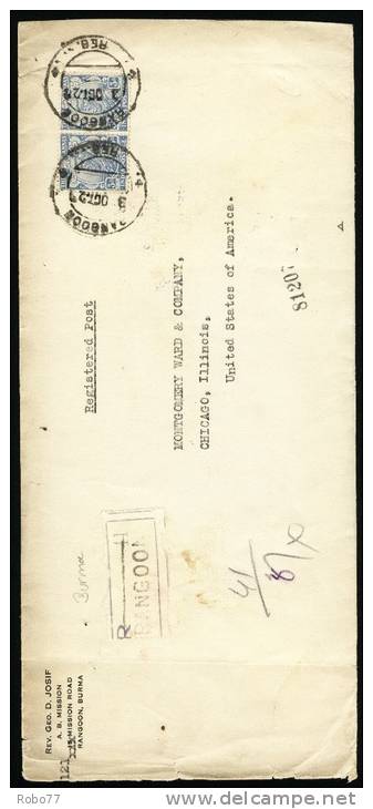 1927 Burma. Registered Letter, Cover Sent To USA. India Stamps. Rangoon 3.Oct.27. (H159c001) - Birmanie (...-1947)