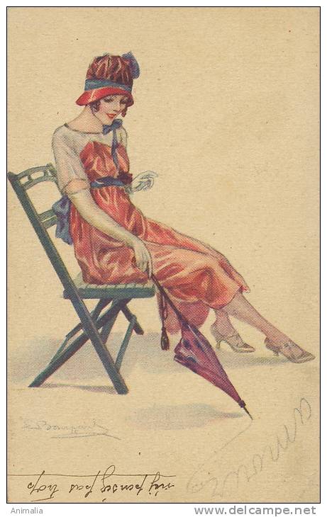 Bompard Woman Writting Love With Umbrella Femme Ecrivant Amour Avec Son Parapluie - Bompard, S.