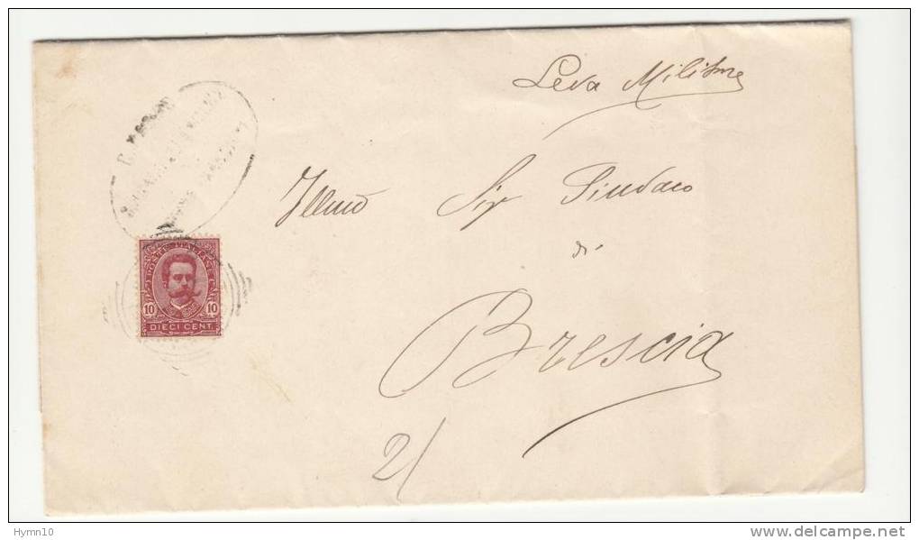 DB525-1884 Lettera Contenuto BRESCIA-CITTA'-da UFFICIO LEVA-timbro TONDO RIQUADRATO - Marcophilie (Avions)