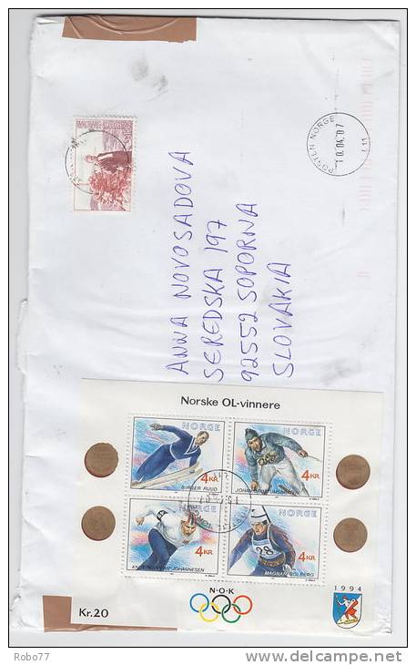 Norway Cover With Sheet  Winter Olympic Games. Posten Norge 10.04.07. Sent To Slovakia. (V01246) - Inverno1994: Lillehammer